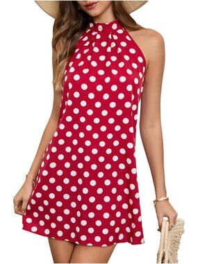 Floral Sleeveless Sundress, Halter Neck A-Line Short Dress for Summer Events